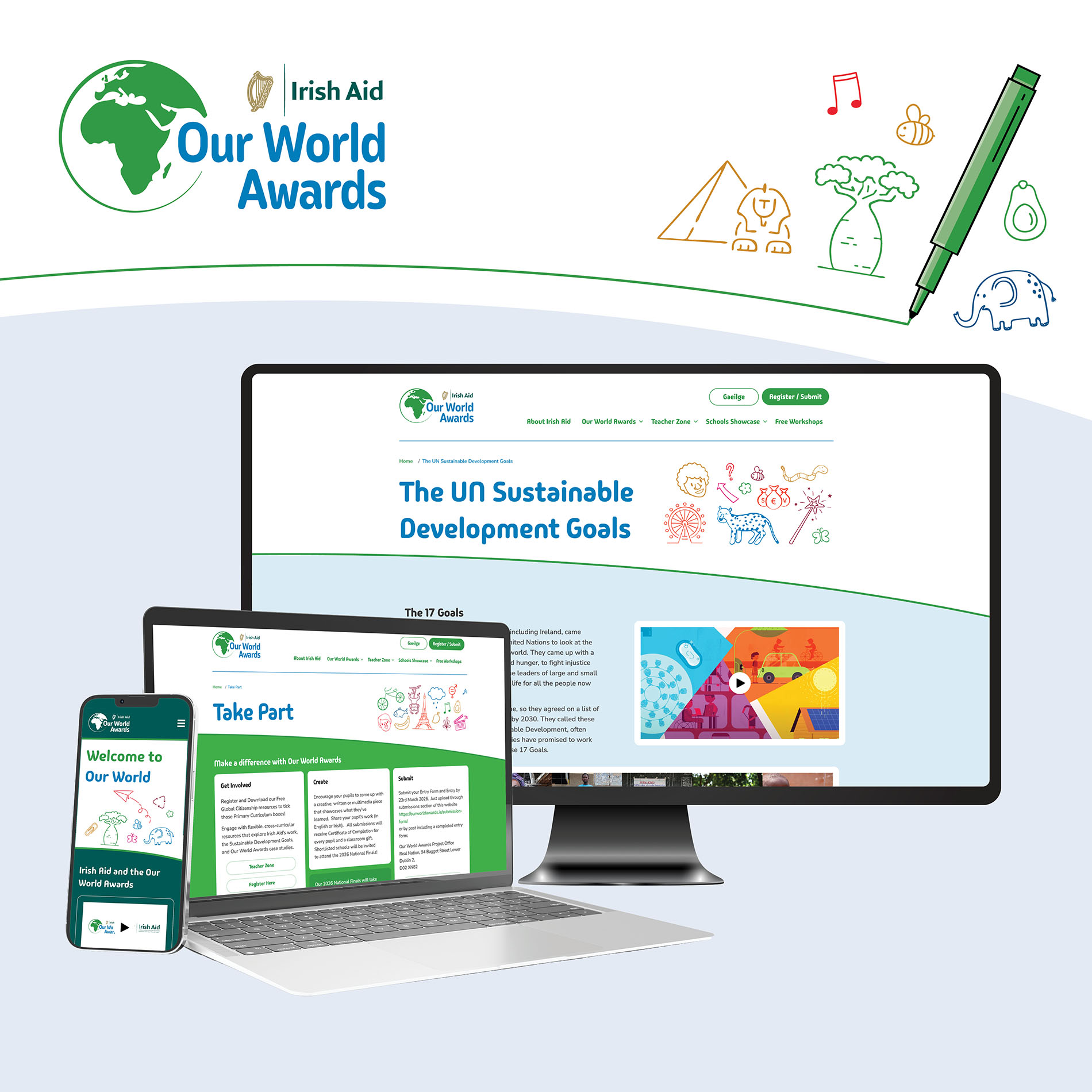 Our World Awards website displayed across desktop, laptop and mobile devices