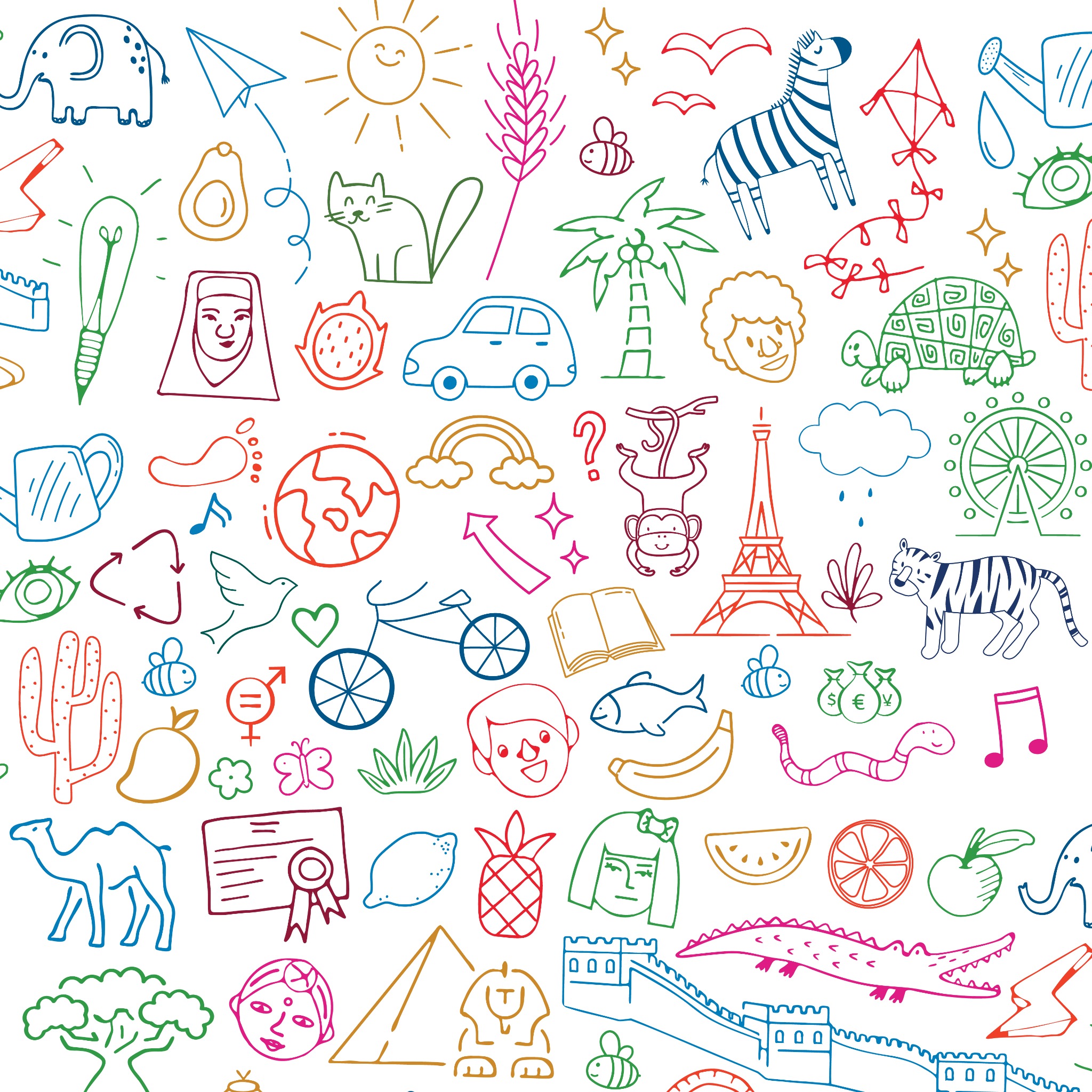 Colourful illustrated Our World Awards icon pattern