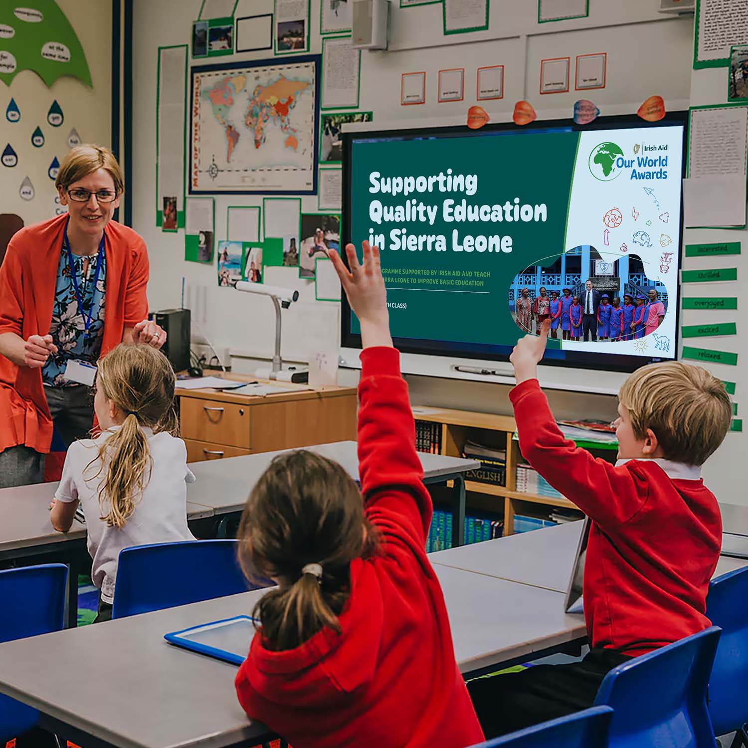 Teacher leading an Our World Awards classroom lesson