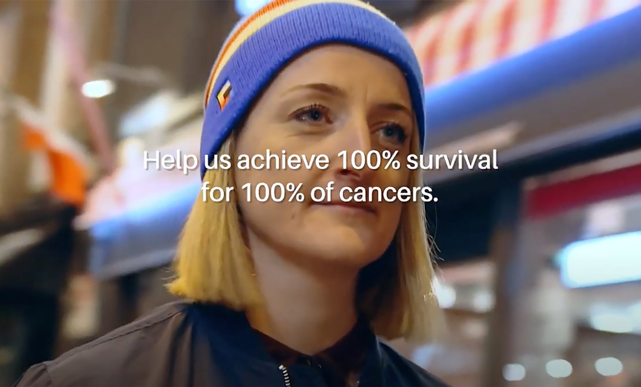 Kay McKeon appearing in the 100% Survivors cancer campaign film